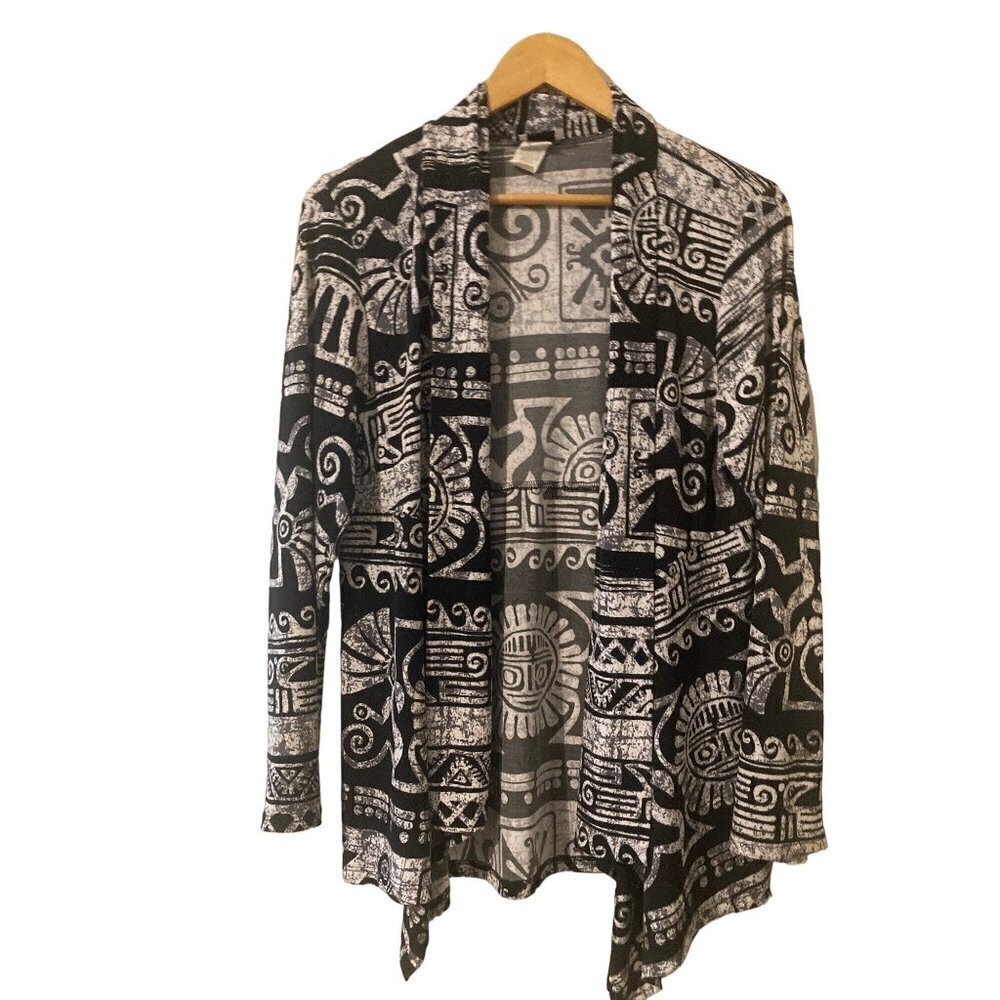 Women's Vintage Jostar Black Cream Cardigan Topper Long Sleeve Slinky Large USA